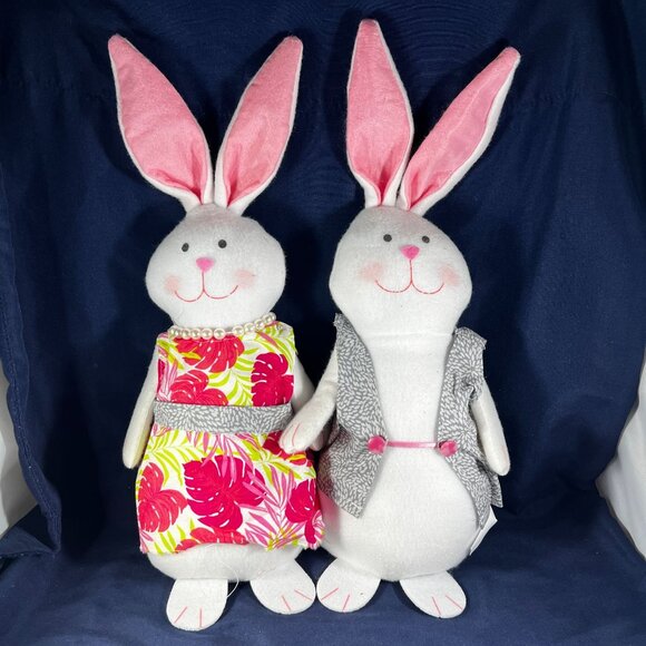 Easter Bunny Plush Decoration Pair With Glitter Egg Basket - Spring Décor - Picture 3 of 3